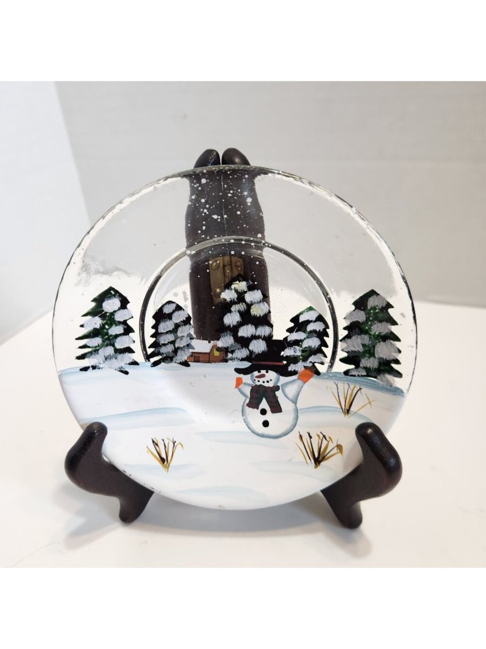 Yankee Candle Winter Scene Glass Plate Snowman & Pine Trees Decorative Accent
